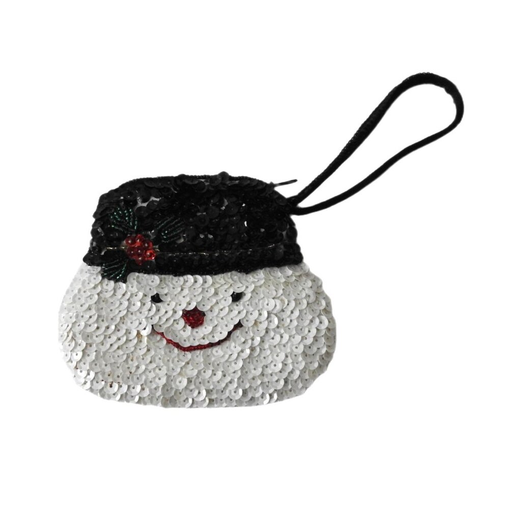 Sequin Snowman Coin Purse Stocking Stuffer Ornament Cosmetic Bag Clutch Beads